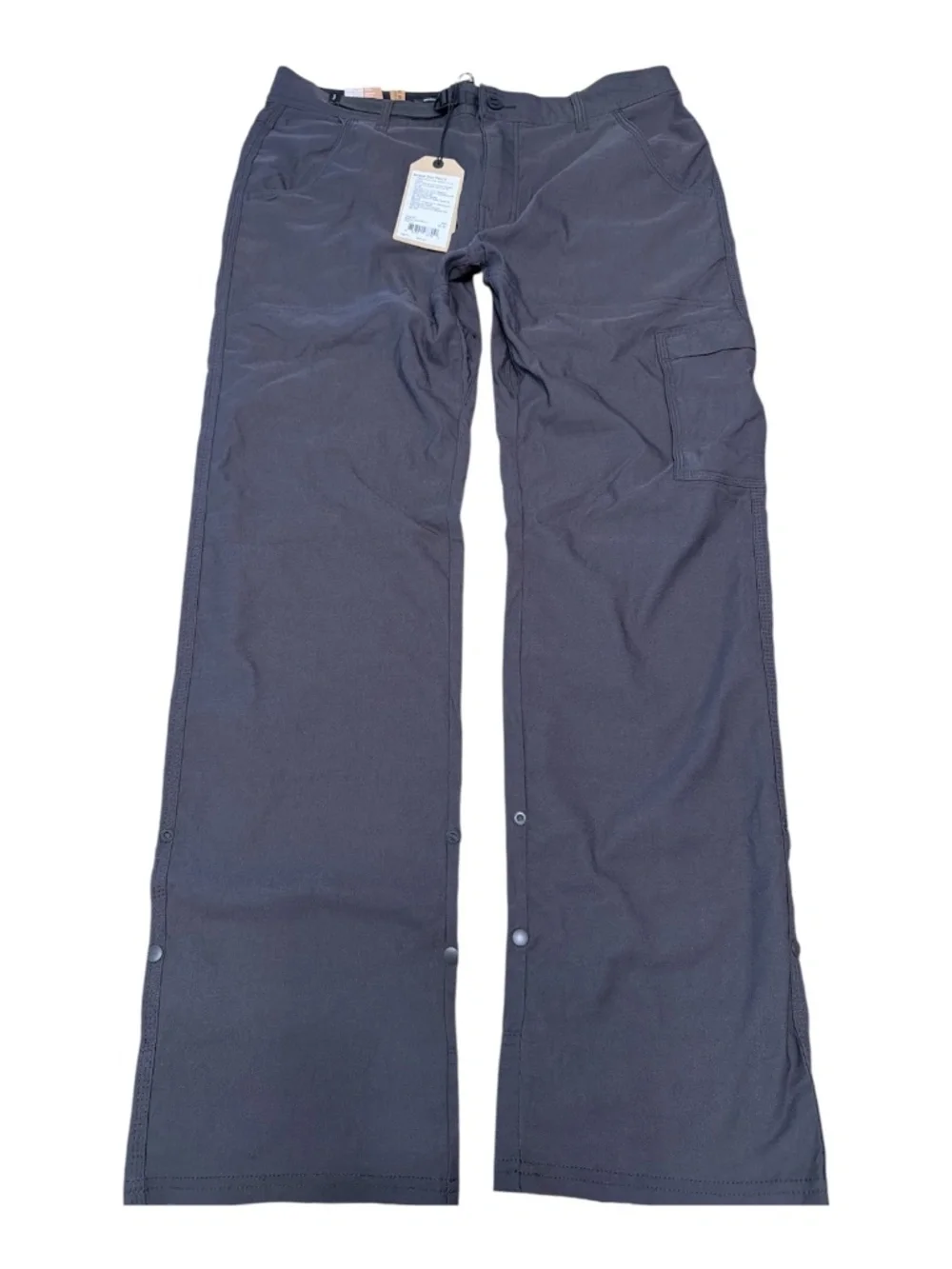 Outdoor Hiking Cargo Trail Pants Stretch Snap Hem Charcoal Prana 35x32 NWT